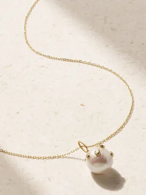 14kt gold, pearl and diamond necklace