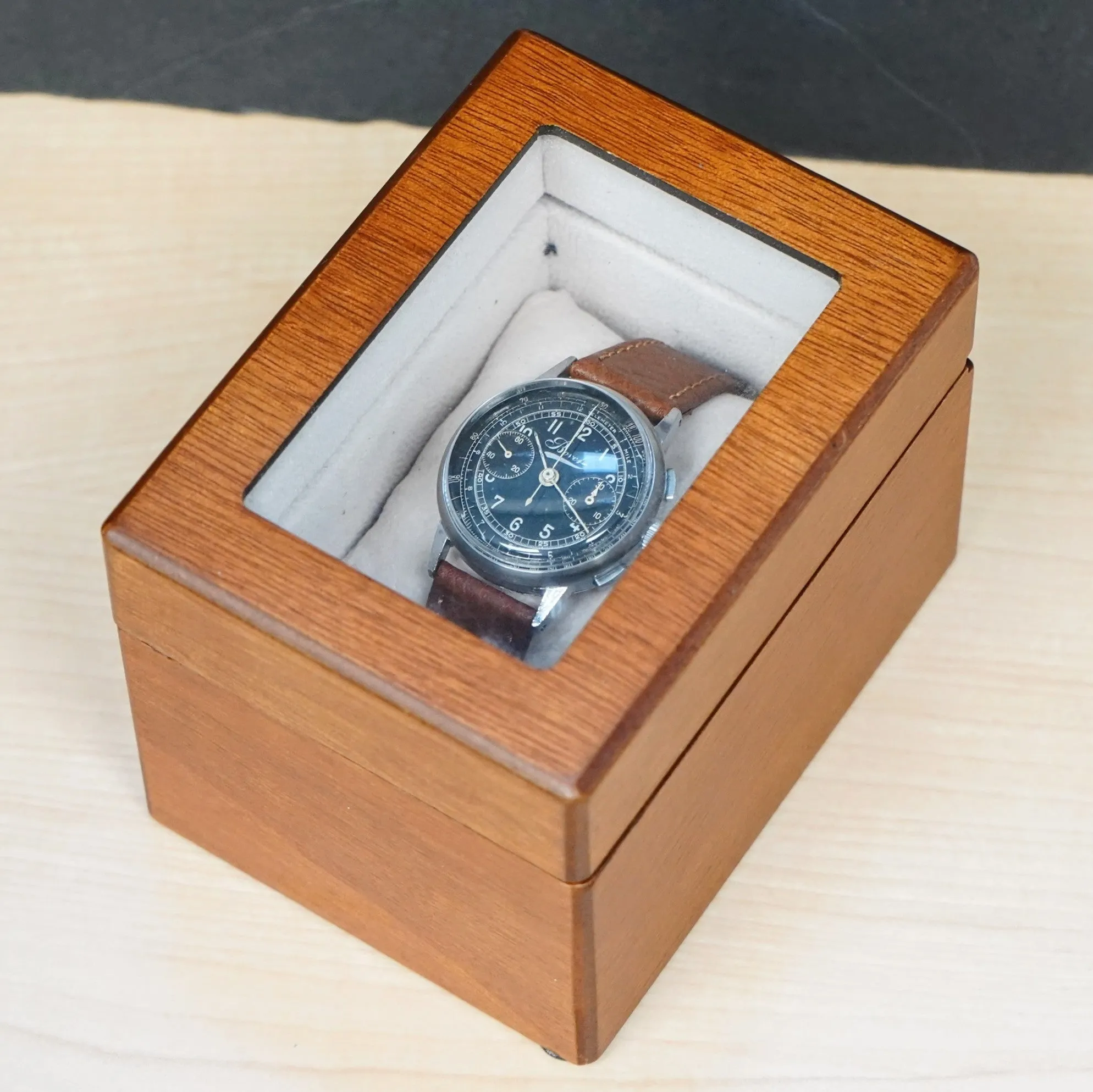 1940s WWII BOVET Three Button Chronograph Watch Black Dial Vintage Wristwatch