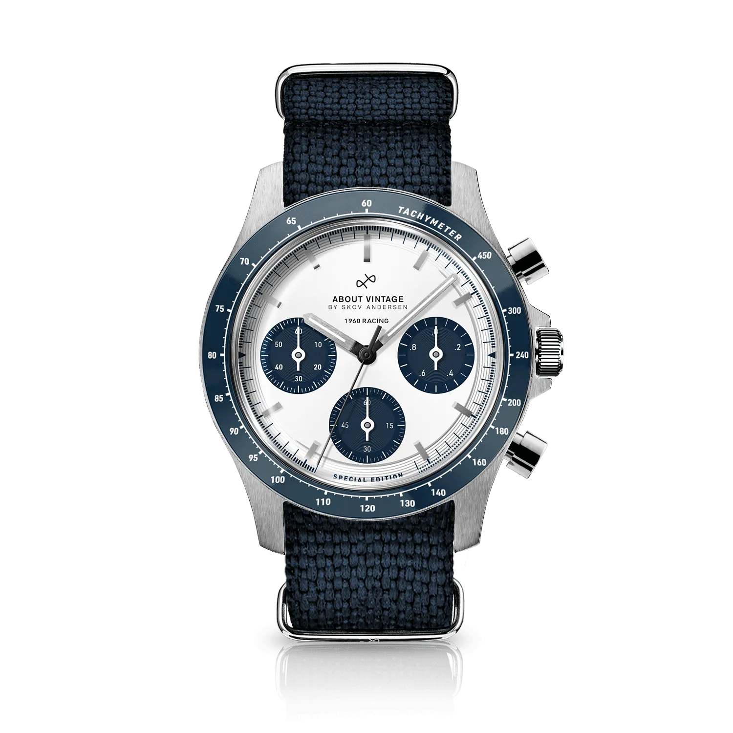 1960 Racing Chronograph, Steel / Navy & White