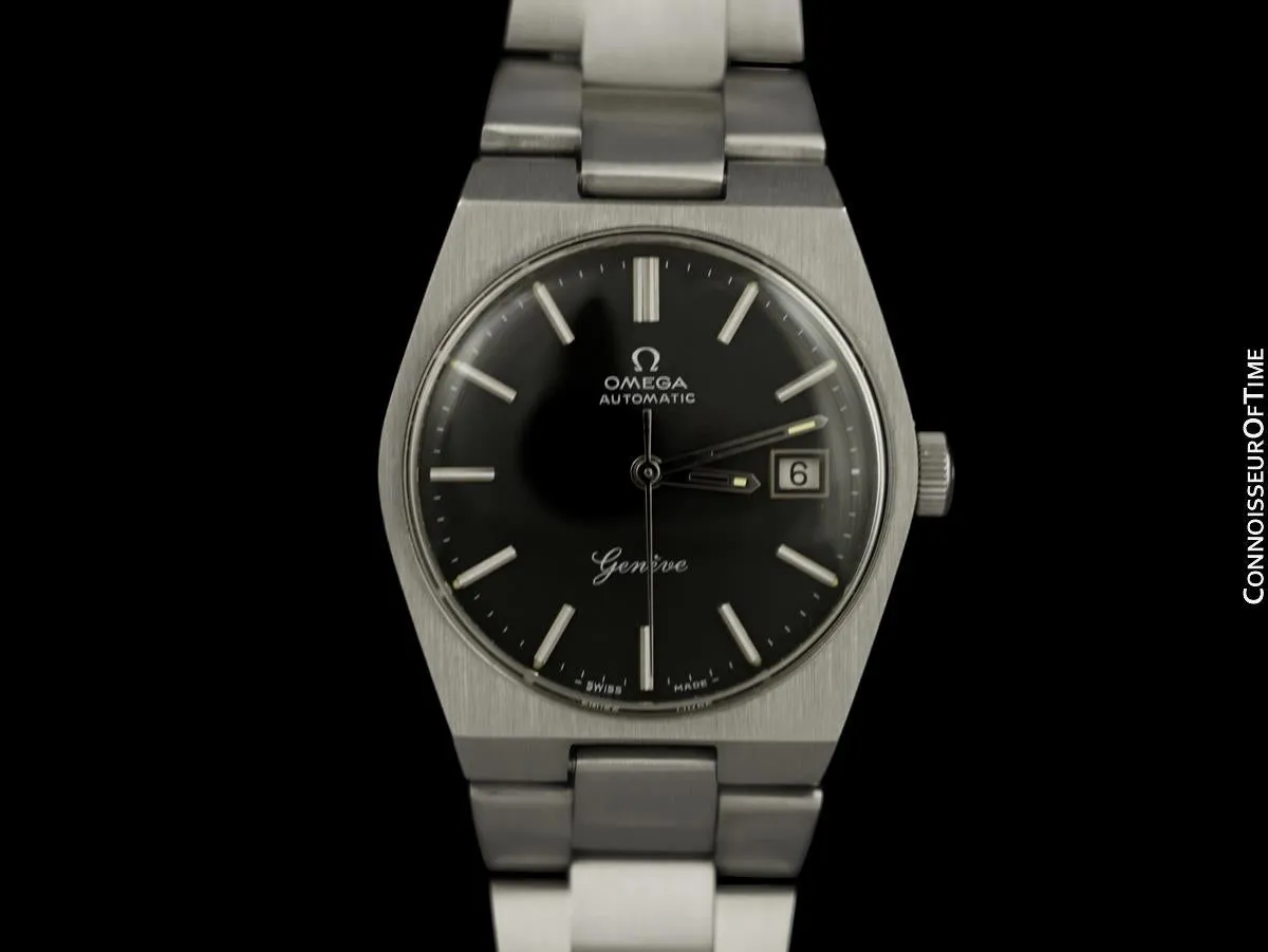 1972 Omega Geneve Vintage Mens Automatic Bracelet Watch, Quick-Setting Date - Stainless Steel