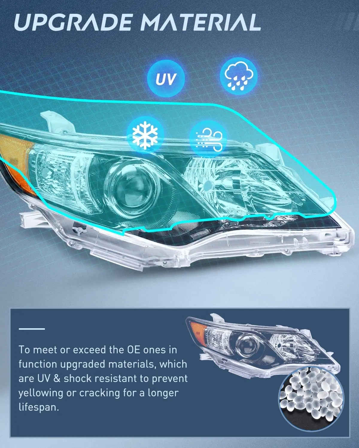 2012-2014 Toyota Camry L/LE/XLE/Hybrid LE XLE Headlight Assembly Black Housing Amber Reflector