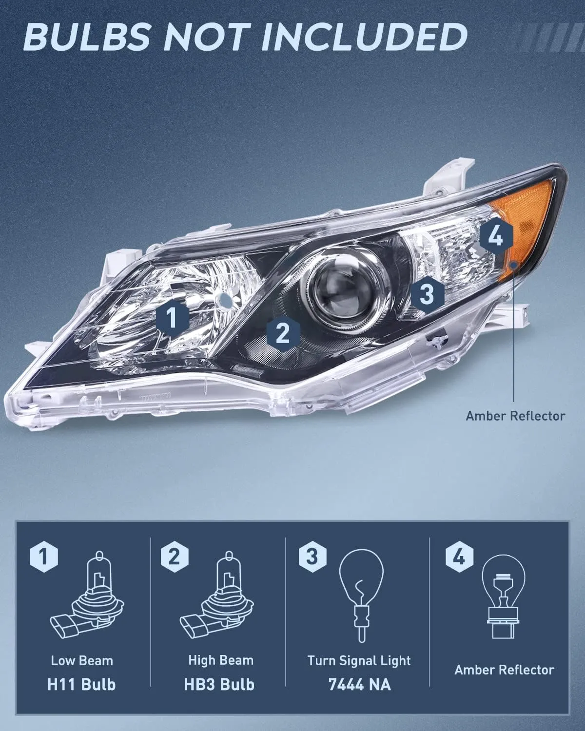 2012-2014 Toyota Camry L/LE/XLE/Hybrid LE XLE Headlight Assembly Black Housing Amber Reflector