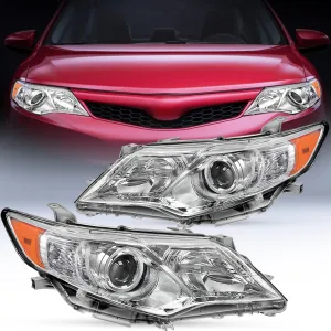 2012-2014 Toyota Camry L/LE/XLE/Hybrid LE XLE Headlight Assembly Chrome Housing Amber Reflector Clear Lens 2012-2014 Toyota Camry L/LE/XLE/Hybrid LE XLE Headlight Assembly Chrome Housing Amber Reflector Clear Lens