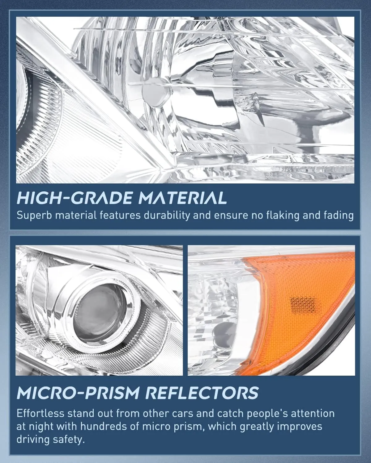 2012-2014 Toyota Camry L/LE/XLE/Hybrid LE XLE Headlight Assembly Chrome Housing Amber Reflector Clear Lens