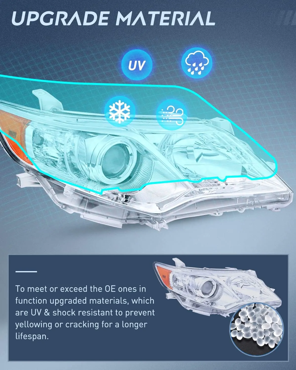 2012-2014 Toyota Camry L/LE/XLE/Hybrid LE XLE Headlight Assembly Chrome Housing Amber Reflector Clear Lens