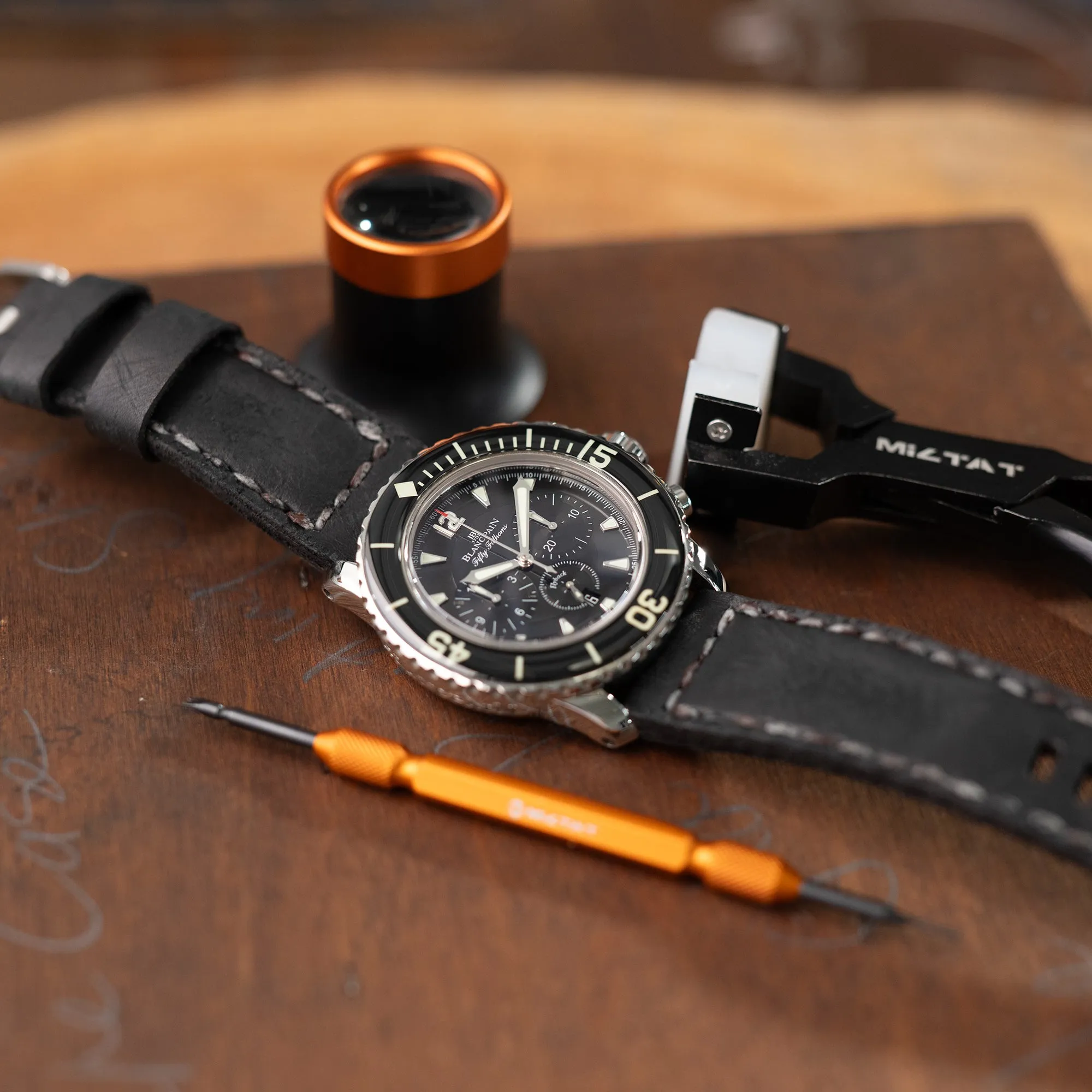 23mm Gunny x MiLTAT Brutal Black Distressed Leather Handmade Watch Band
