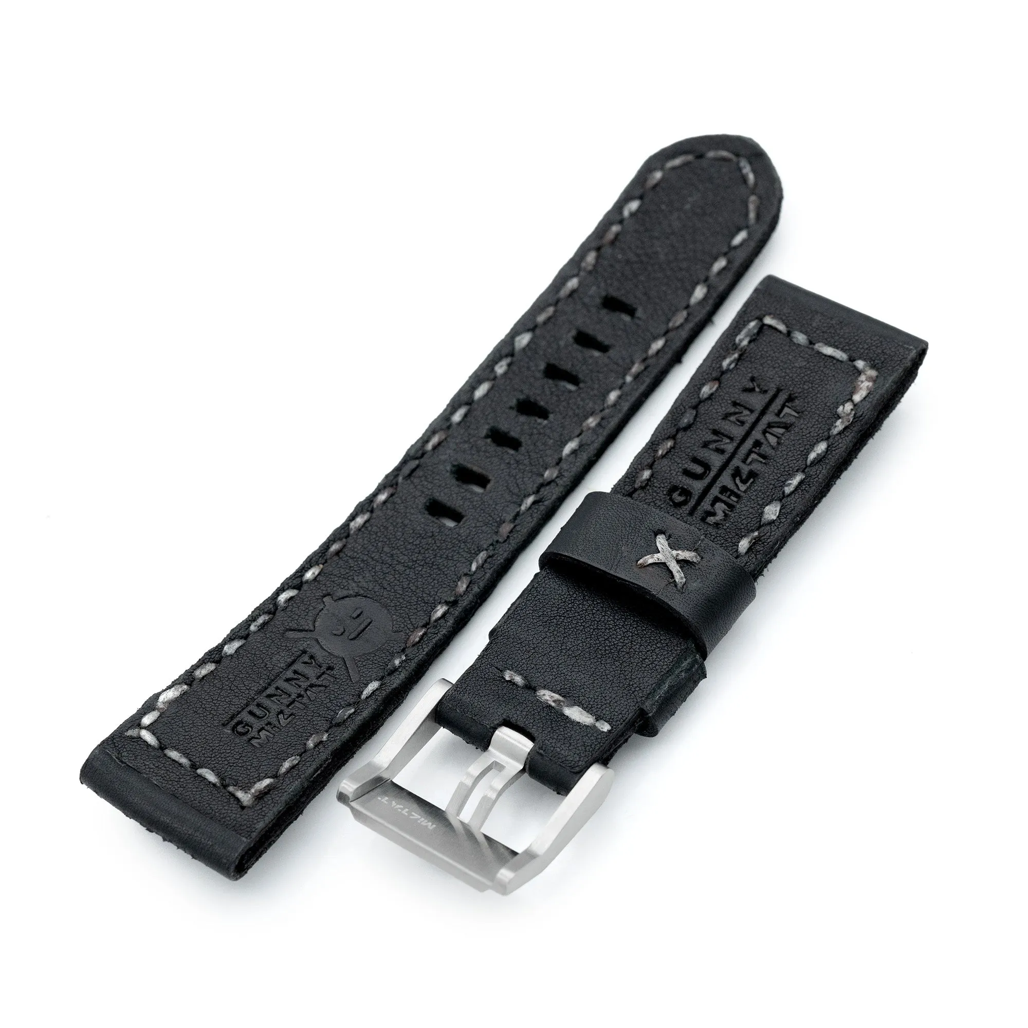23mm Gunny x MiLTAT Brutal Black Distressed Leather Handmade Watch Band