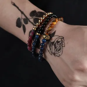3 Pcs 6mm Punk Ethnic Style Skull Skeleton Pendant Bead Copper Colorful Bracelet Set