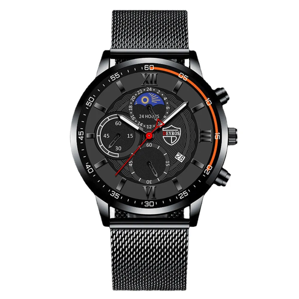 7 Colors Stainless Steel Strap Men's Business Casual Multifunctional Calendar Luminous Quartz Watch