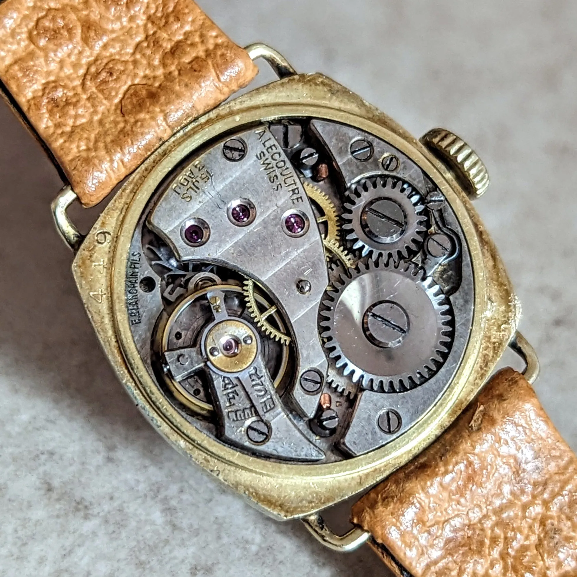 A. LeCoultre & E.Blancpain Fils. Wristwatch 15 Jewels 3 ADJ 14K GOLD Vintage Swiss Watch