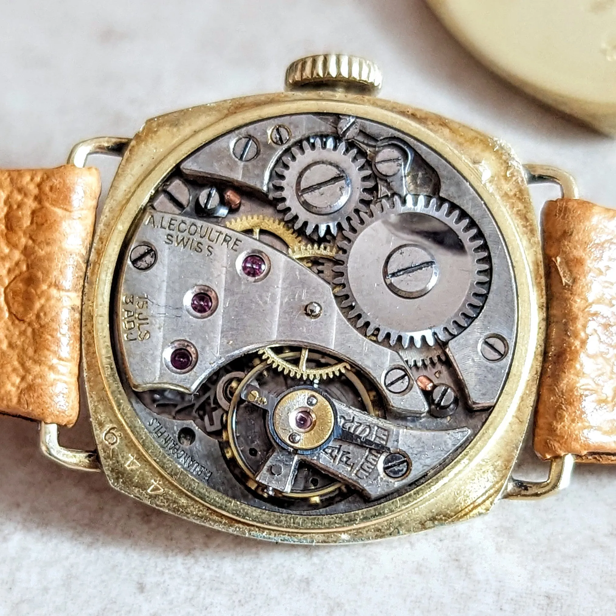 A. LeCoultre & E.Blancpain Fils. Wristwatch 15 Jewels 3 ADJ 14K GOLD Vintage Swiss Watch