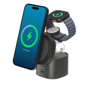 Alogic - Qi2 Charging Stand 4-in-1 PowerPod Phone (15W) & Watch (3W) AirPods (5W)   USB-C (30W) with 3ft USB-C to USB-C Cable - Black