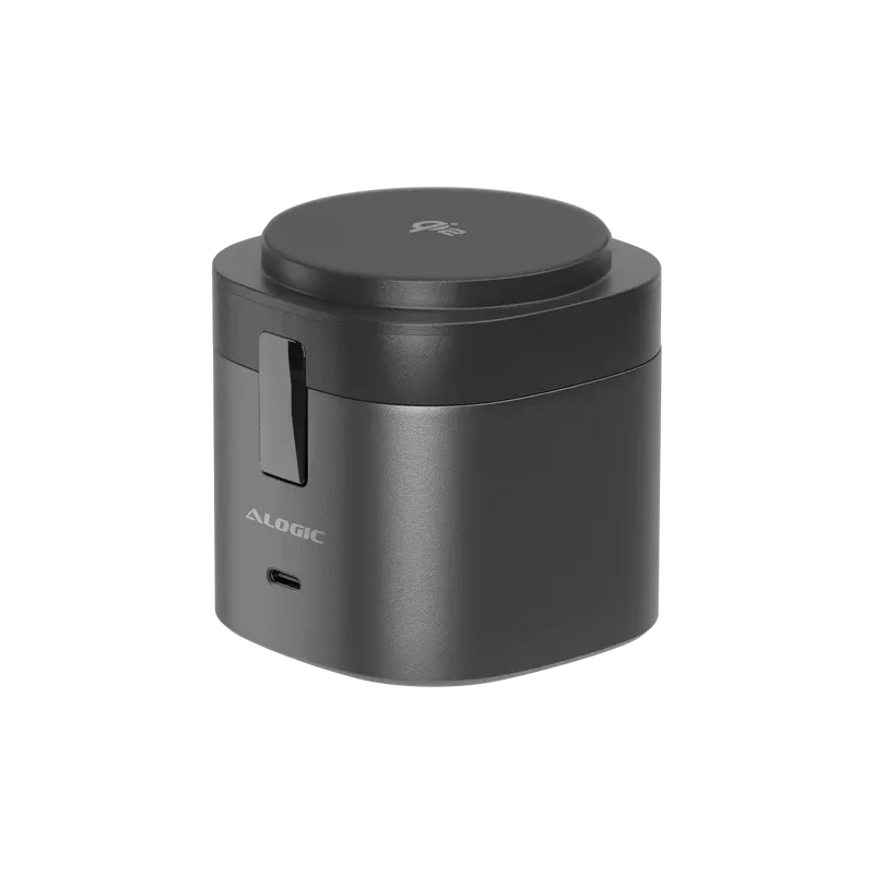 Alogic - Qi2 Charging Stand 4-in-1 PowerPod Phone (15W) & Watch (3W) AirPods (5W)   USB-C (30W) with 3ft USB-C to USB-C Cable - Black