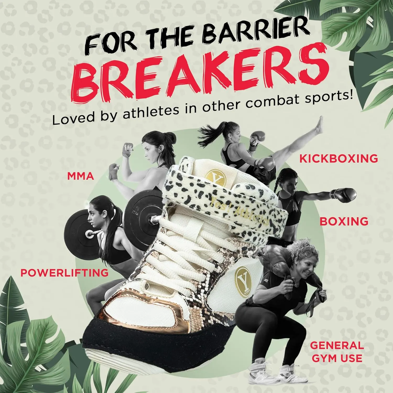 Beast Wrestling Shoes Women Sizes, Lightweight and Breathable Boxing Shoes for Women, Microfiber Suede Leopard Printed Weightlifting Shoes with Hook and Loop Strap