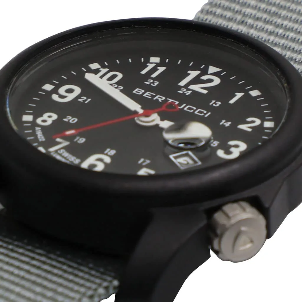 Bertucci DX3 Super Black Nylon Strap 40mm Black Polycarbonate Dial Field Watch