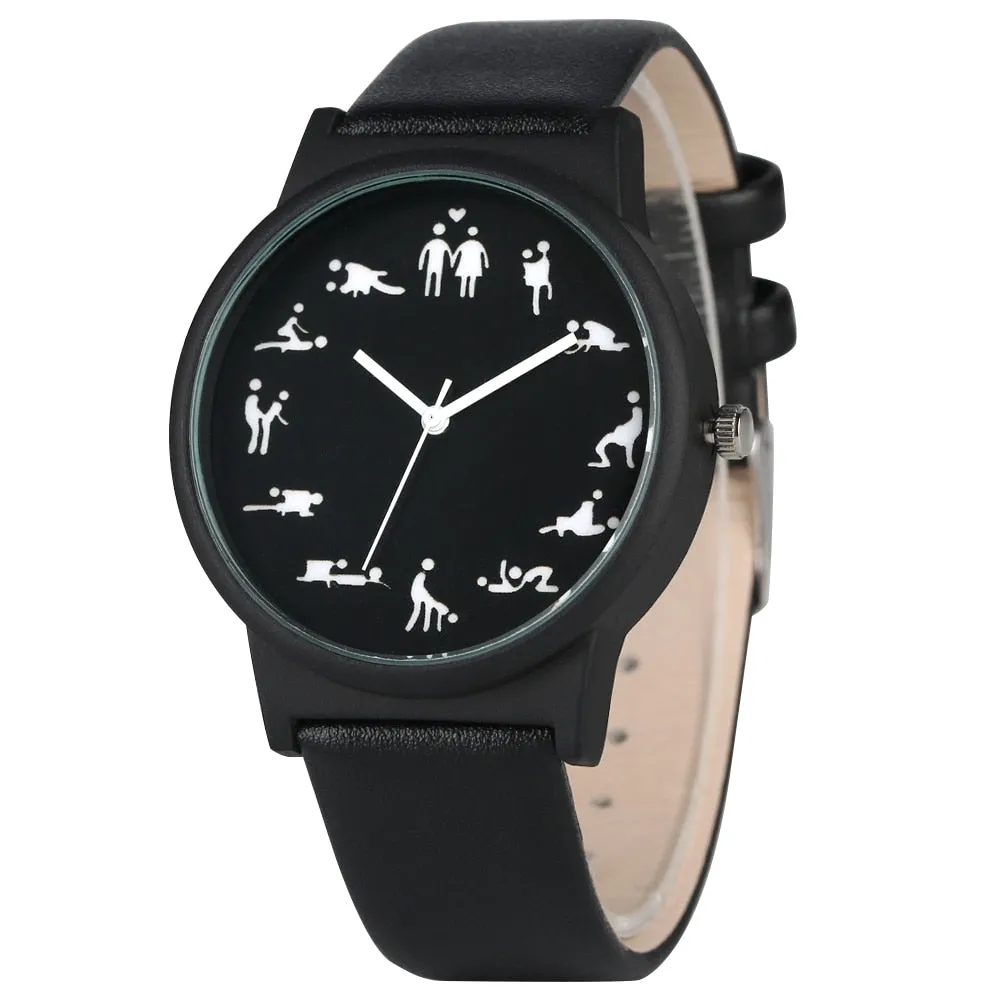 Black Dial Quartz Watches Comfortable Black Leather Strap Wristwatch for Male