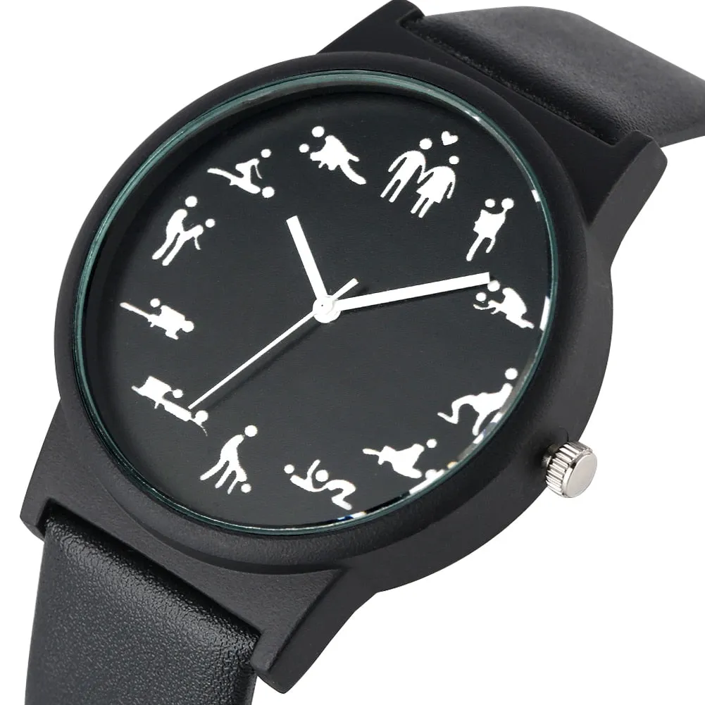 Black Dial Quartz Watches Comfortable Black Leather Strap Wristwatch for Male