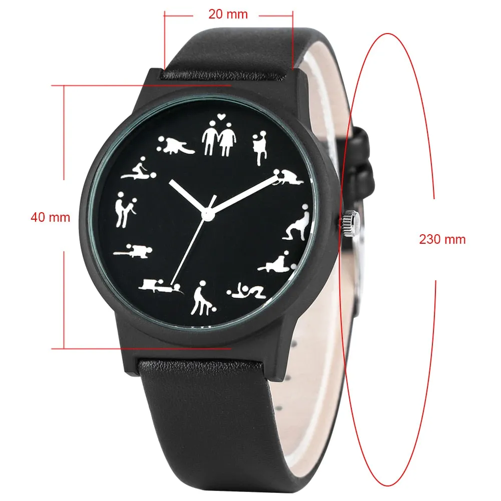Black Dial Quartz Watches Comfortable Black Leather Strap Wristwatch for Male