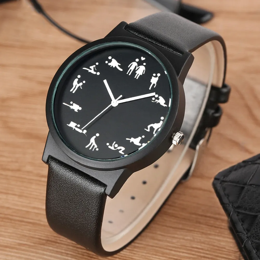 Black Dial Quartz Watches Comfortable Black Leather Strap Wristwatch for Male