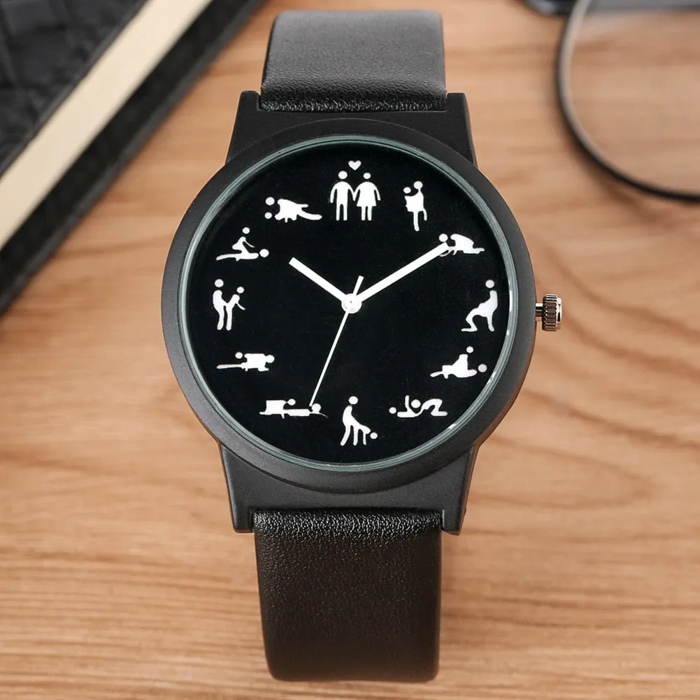 Black Dial Quartz Watches Comfortable Black Leather Strap Wristwatch for Male
