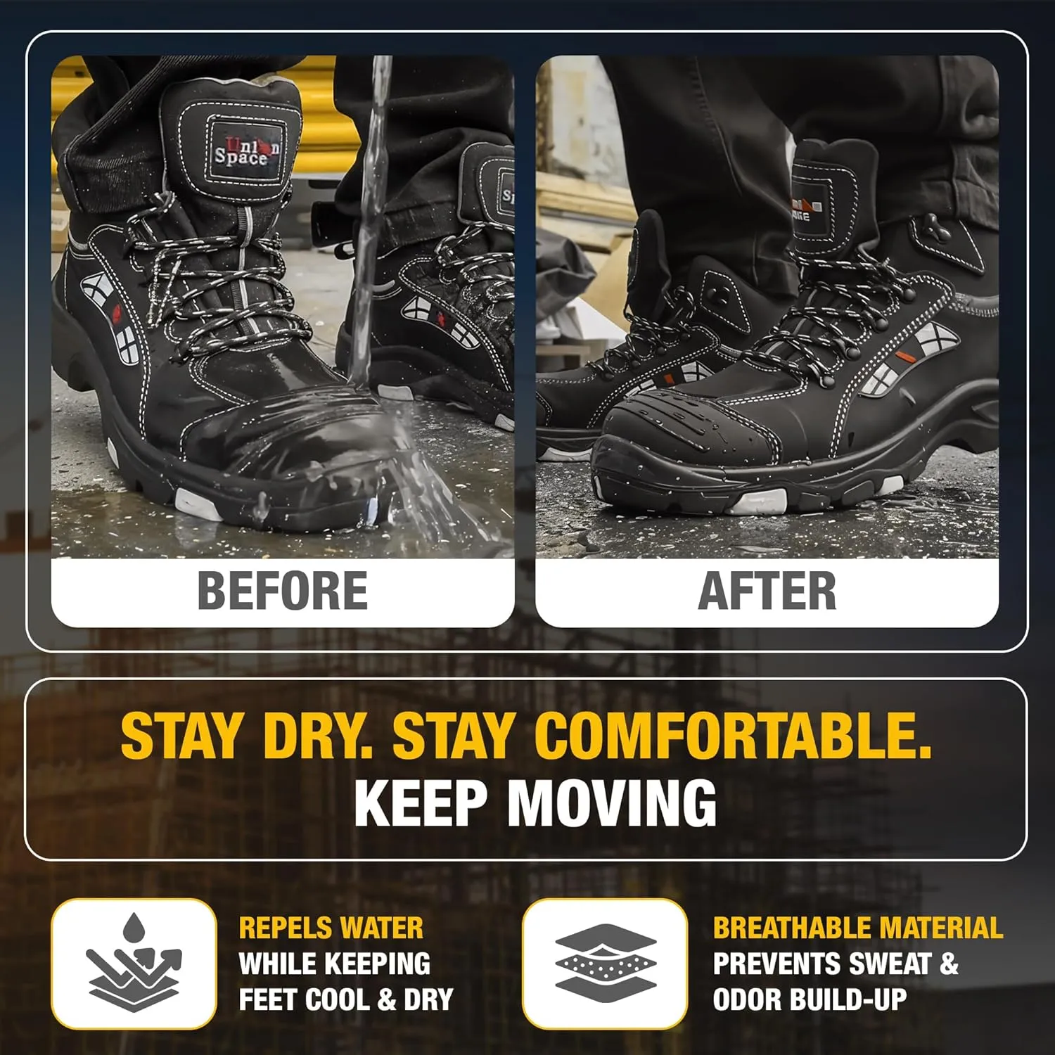 BOOTS UNIONSPACE Modern Work Boots with Composite Safety Toe and Puncture-Proof Kevlar Sole