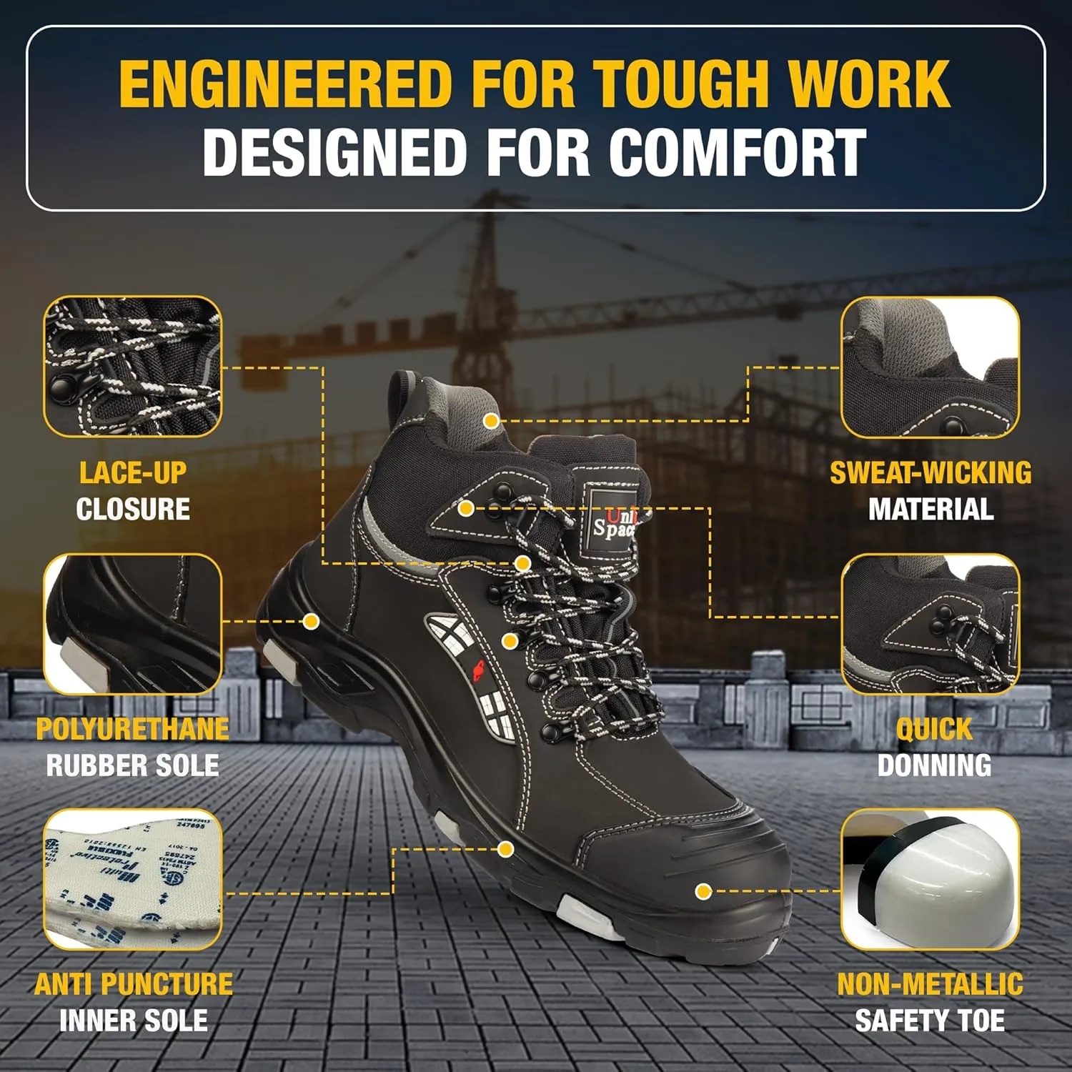 BOOTS UNIONSPACE Modern Work Boots with Composite Safety Toe and Puncture-Proof Kevlar Sole