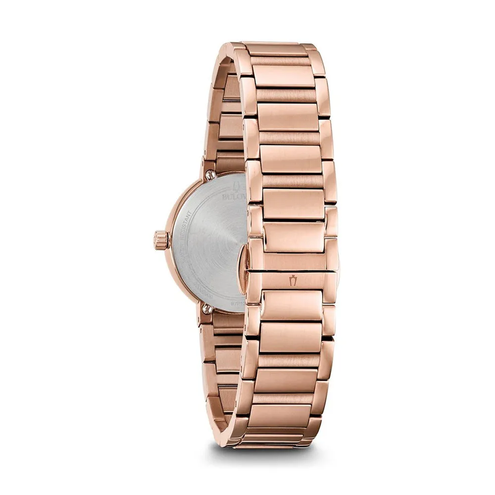 Bulova Modern Womens Gold Stainless Steel Mesh Band Mother-of-Pearl Diamond Quartz Dial Watch - 97P132