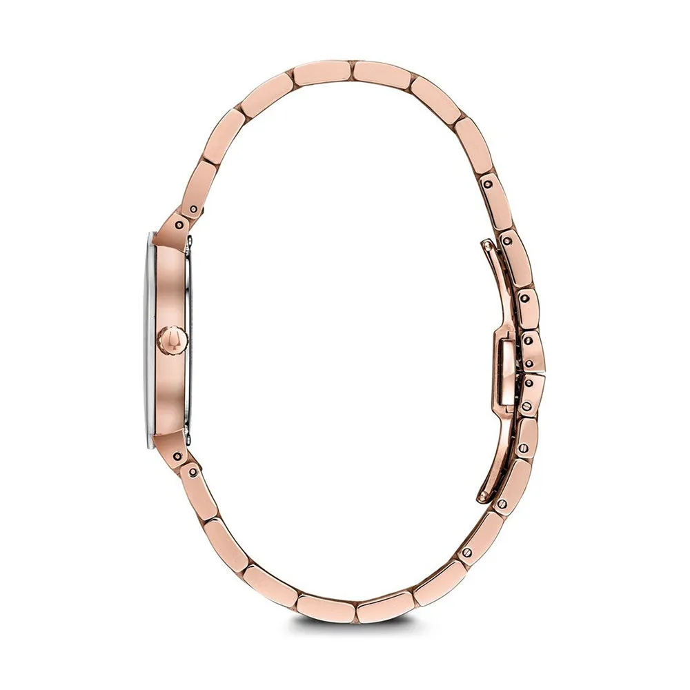 Bulova Modern Womens Gold Stainless Steel Mesh Band Mother-of-Pearl Diamond Quartz Dial Watch - 97P132