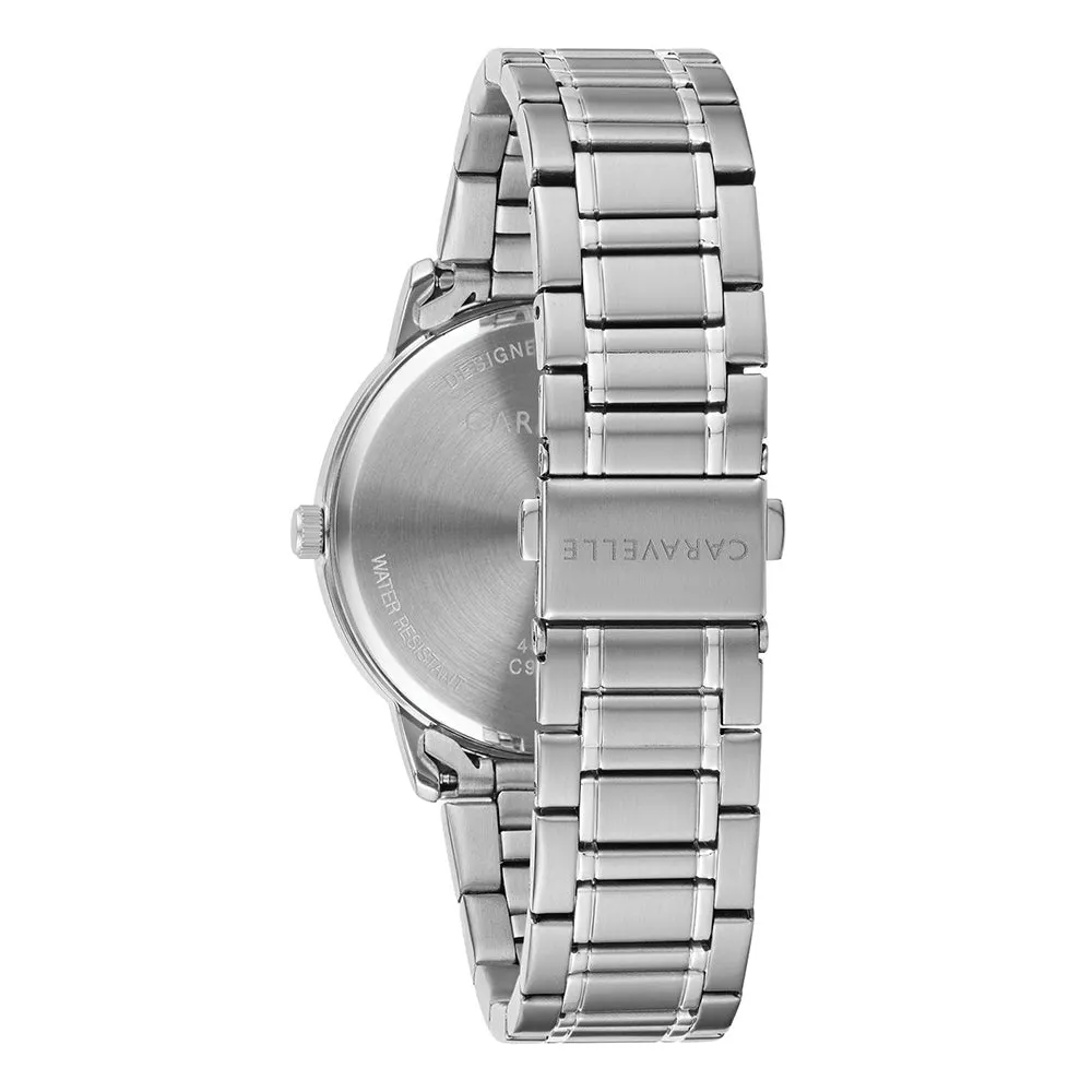 Caravelle Mens Silver Stainless Steel Bracelet Band Chronograph Blue Dial Watch - 43A151