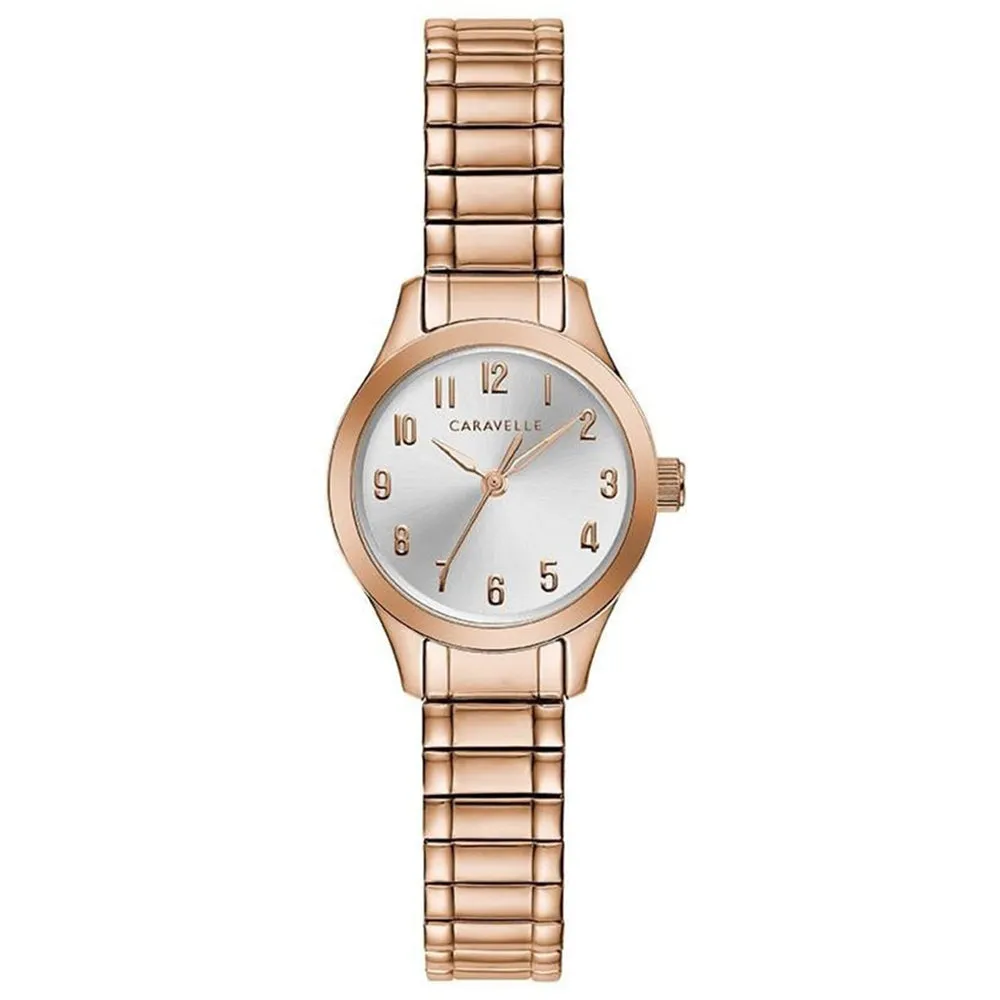 Caravelle Womens Golden Stainless Steel Band Chronograph Silver Quartz Dial Watch - 44L254