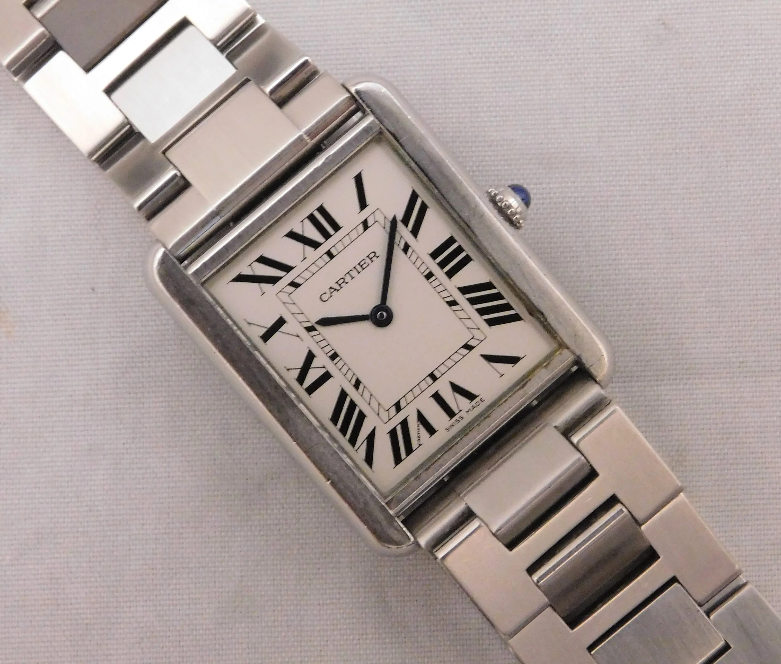 Cartier Tank Solo Large Ref. 3169 Stainless Steel Silver Roman Dial Quartz Mens Watch....27mm