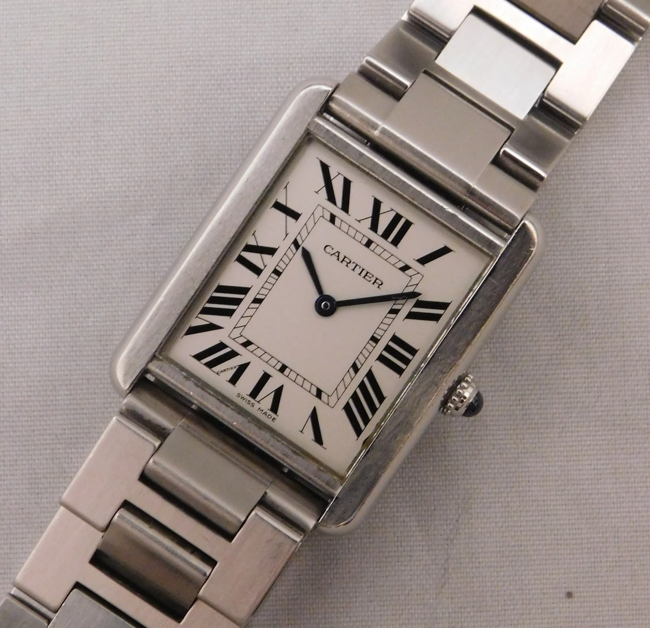 Cartier Tank Solo Large Ref. 3169 Stainless Steel Silver Roman Dial Quartz Mens Watch....27mm