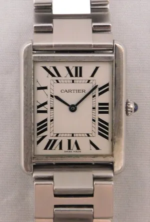 Cartier Tank Solo Large Ref. 3169 Stainless Steel Silver Roman Dial Quartz Mens Watch....27mm