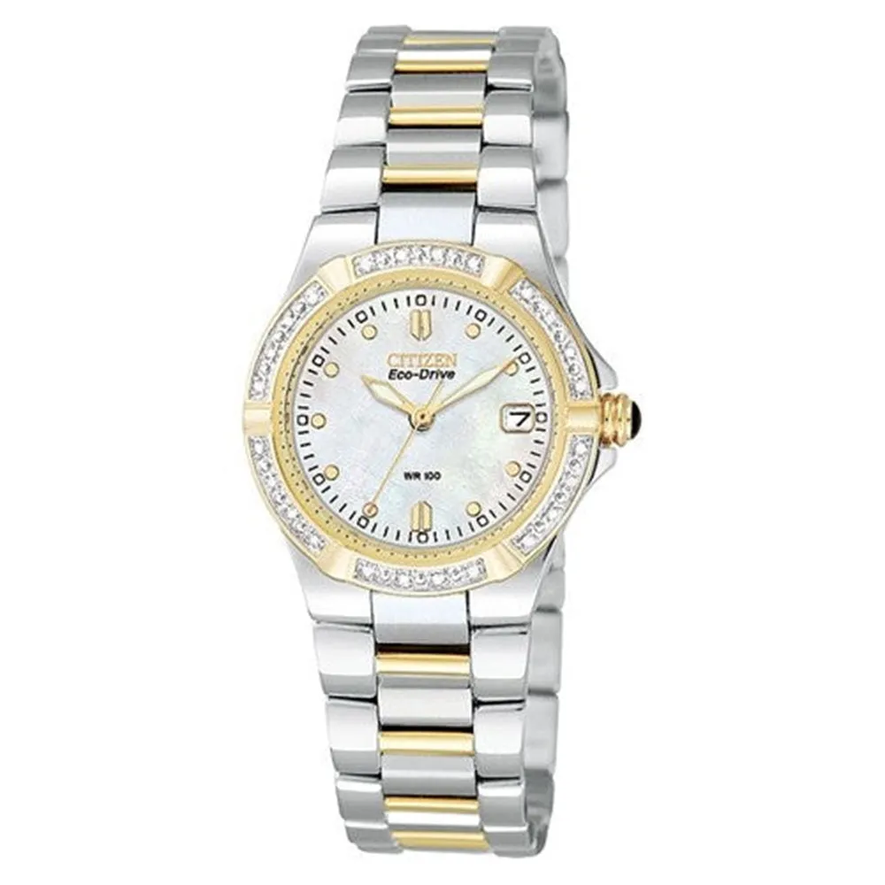 Citizen Riva Women's 24 Diamond Watch - Stainless & Gold - Mother of Pearl - EW0894-57D