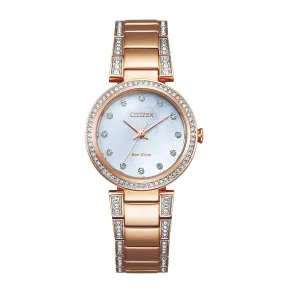 Citizen Silhouette Crystal Watch with 28MM Mother of Pearl Dial and Rosetone Bracelet. EM0843-51D
