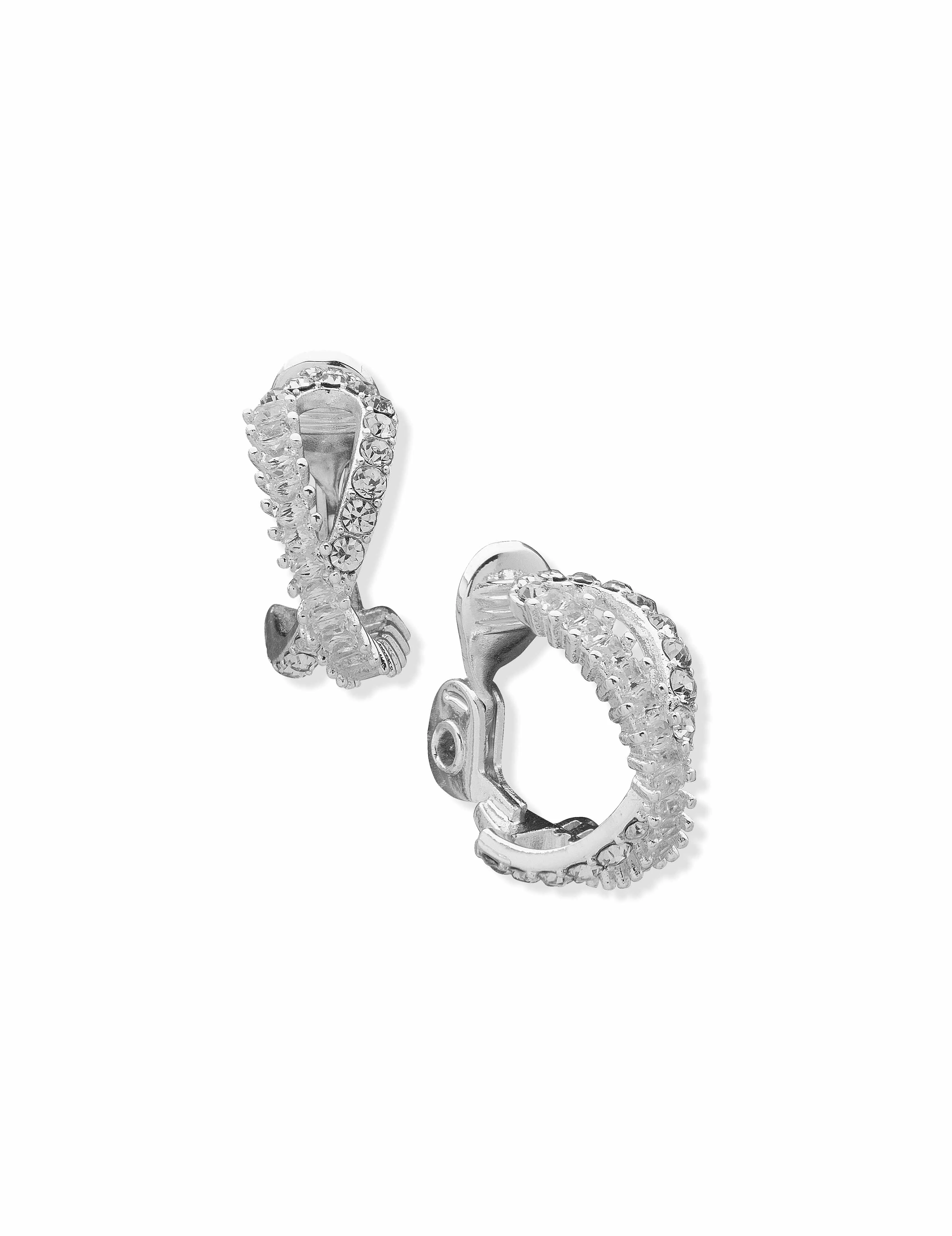 Crystal Pave Baguette Hoop Clip Earrings