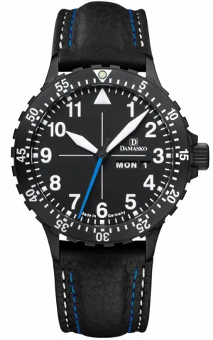 Damasko Watch DA 46 Black PVD Blue Hand Leather Pin