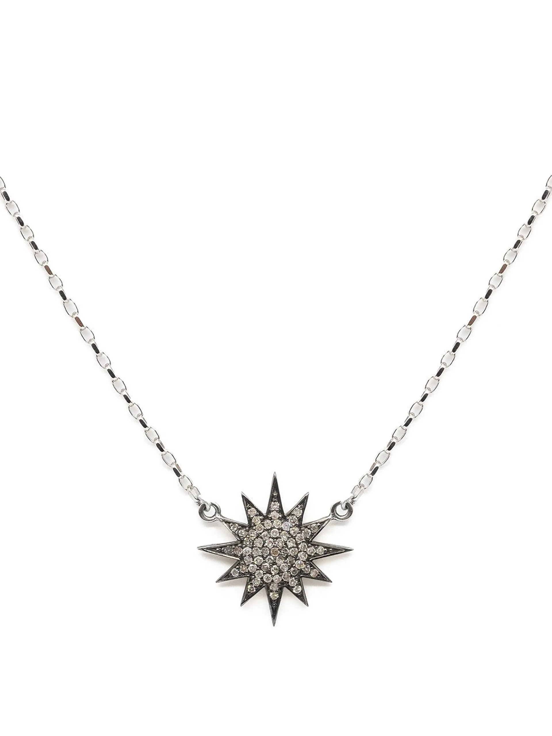 Diamond and white gold starburst necklace