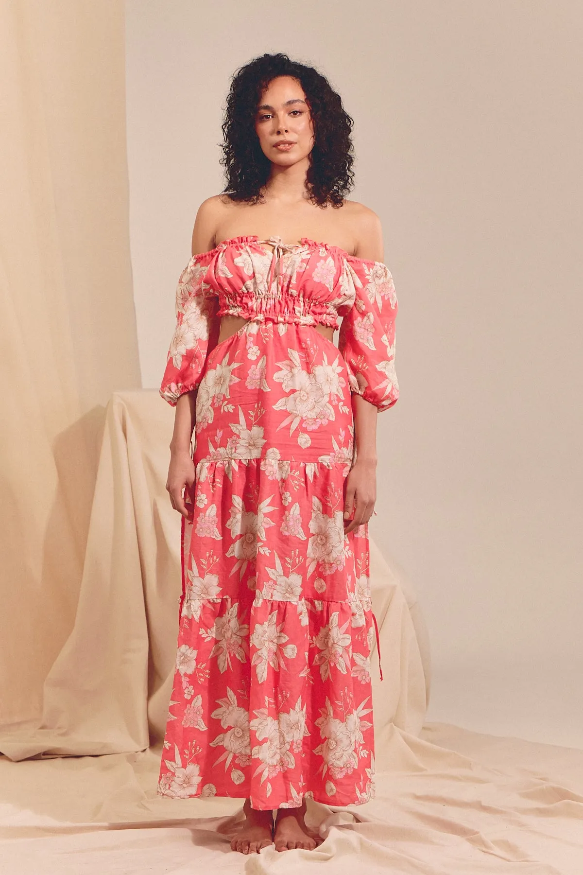 Eden Linen MAXI Dress - Hawaii Rose