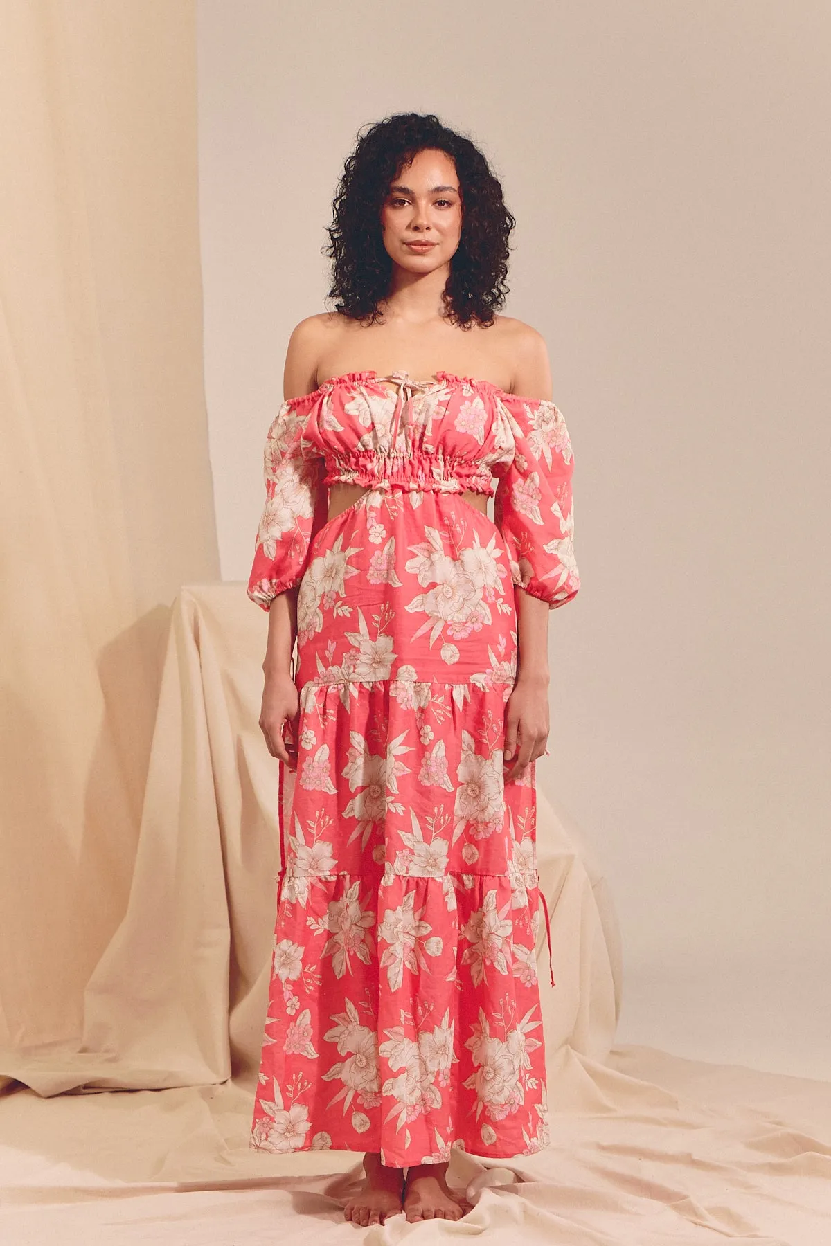 Eden Linen MAXI Dress - Hawaii Rose