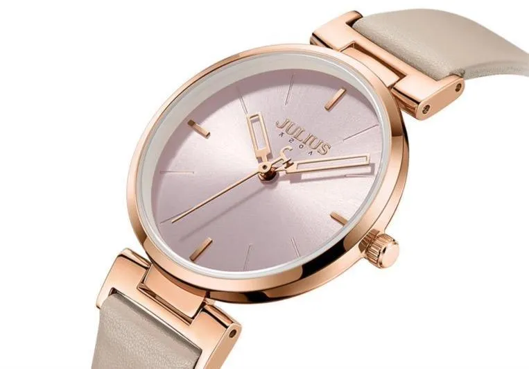 Elegant Beige and Pink Leather Women's Watch - Stylish Timepiece with Japanese Miyota Movement (Model JA-1271A)