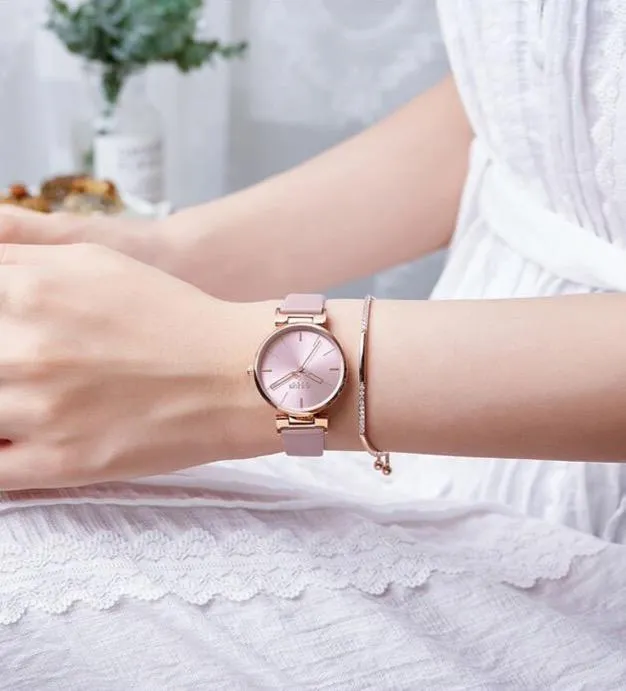 Elegant Beige and Pink Leather Women's Watch - Stylish Timepiece with Japanese Miyota Movement (Model JA-1271A)