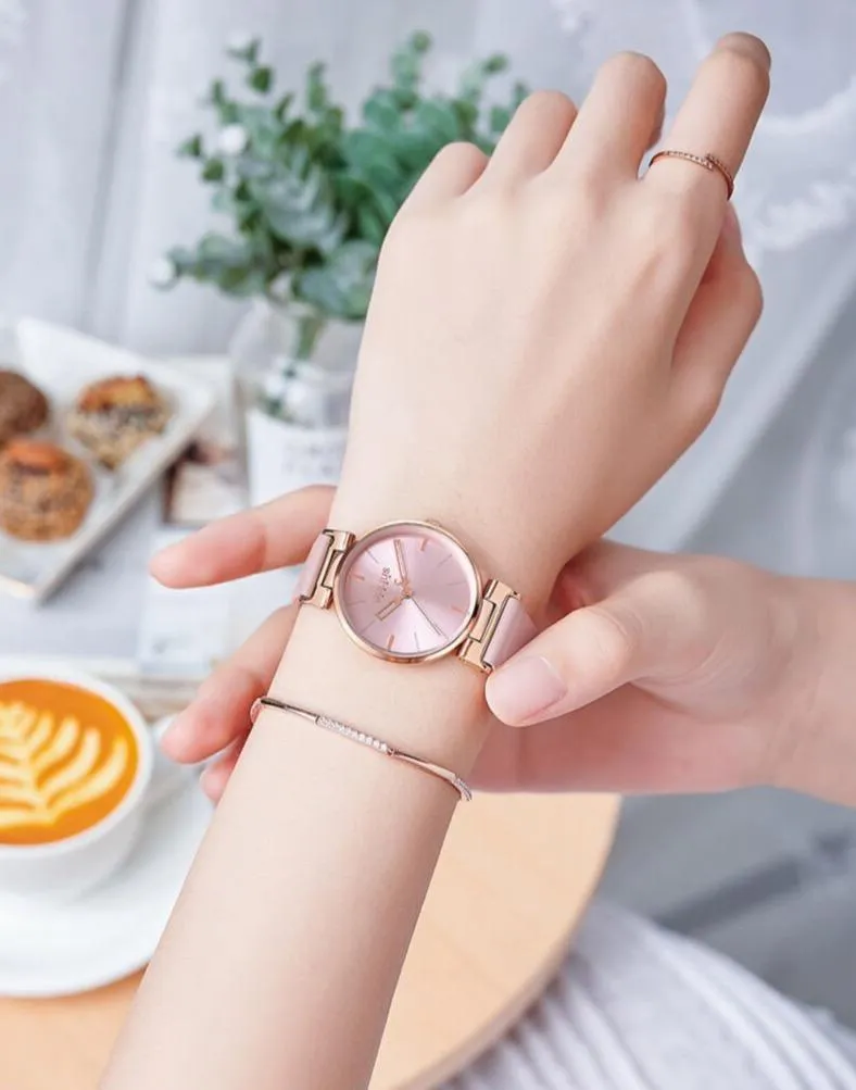Elegant Beige and Pink Leather Women's Watch - Stylish Timepiece with Japanese Miyota Movement (Model JA-1271A)