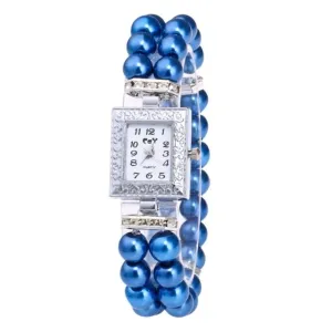 Elegant Square Dial Pearl and Diamond Bracelet Watch