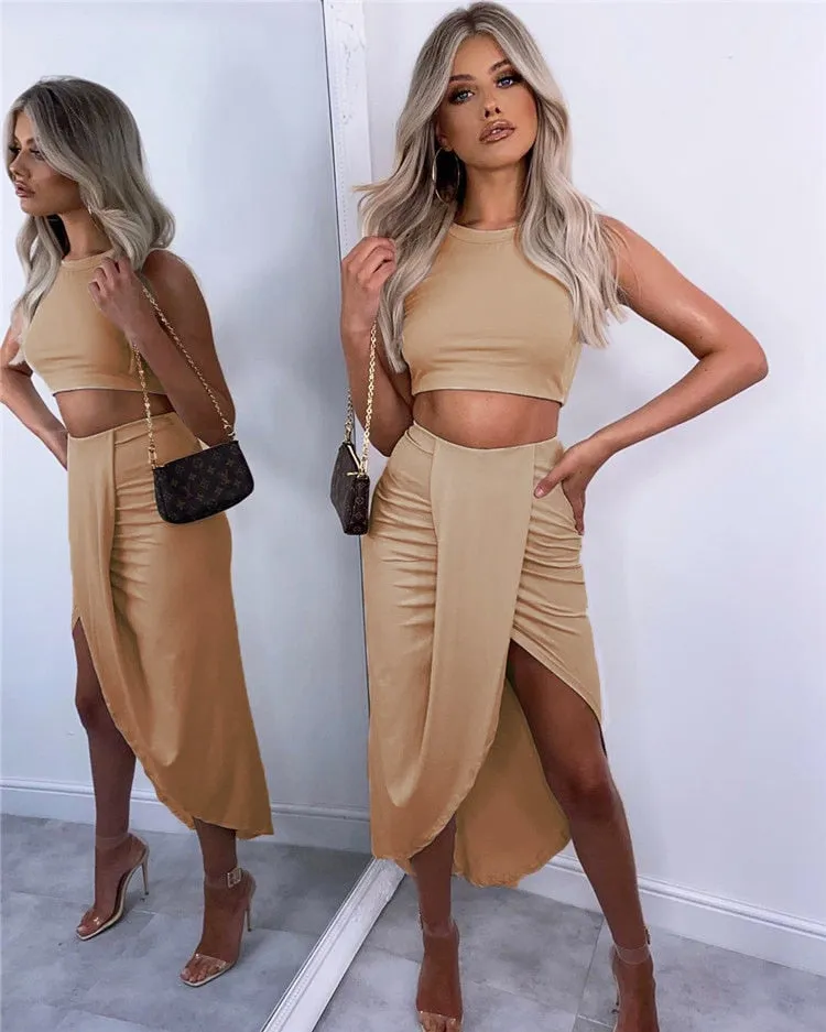 Emily's Chic White Pleated Two Piece Set