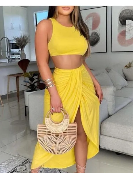 Emily's Chic White Pleated Two Piece Set