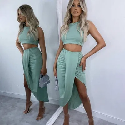 Emily's Chic White Pleated Two Piece Set