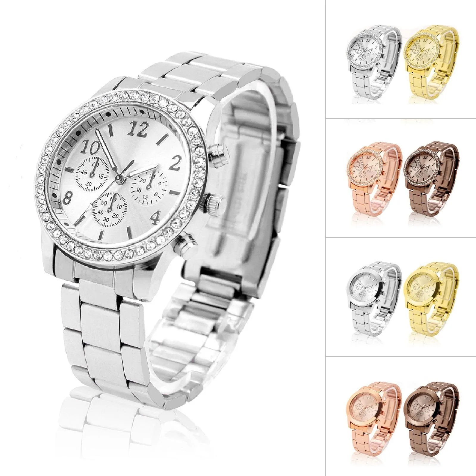 Fashion Ladies Women Crystal Diamond Dial Stainless Steel Quartz Wrist Watch