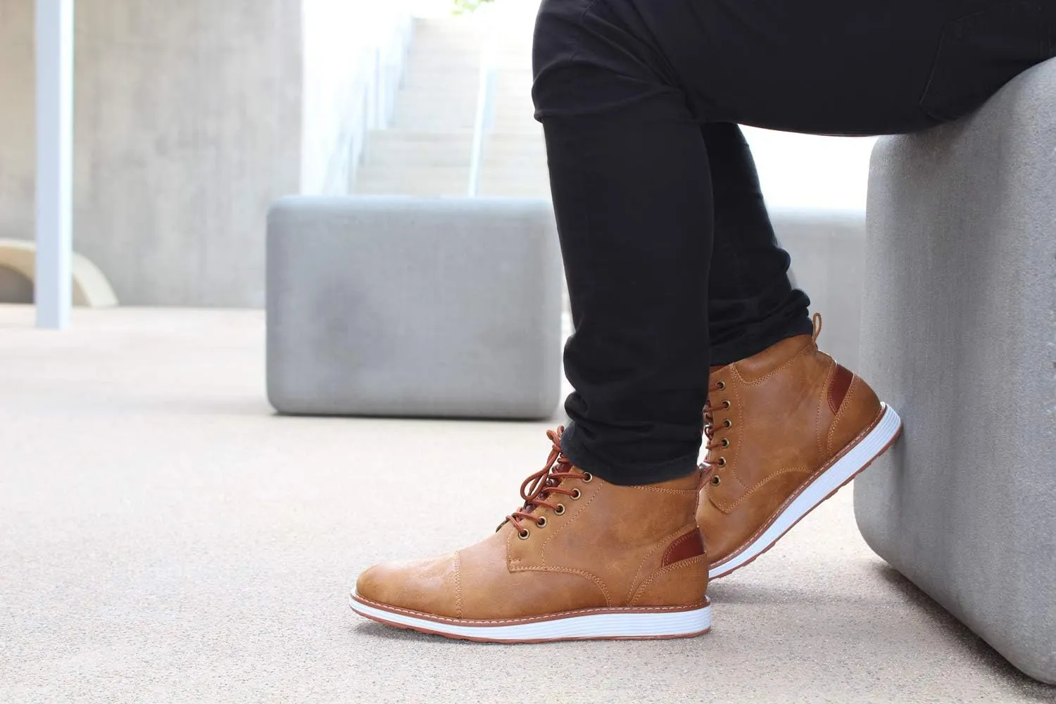 Ferro Aldo Birt MFA506027 Mens Memory Foam Casual Mid-Top Sneaker Desert Vegan Leather Chukka Boots