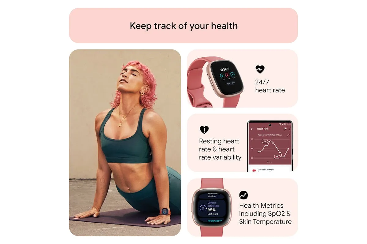 Fitbit Versa 4 Smartwatch | Pink Sand & Copper Rose